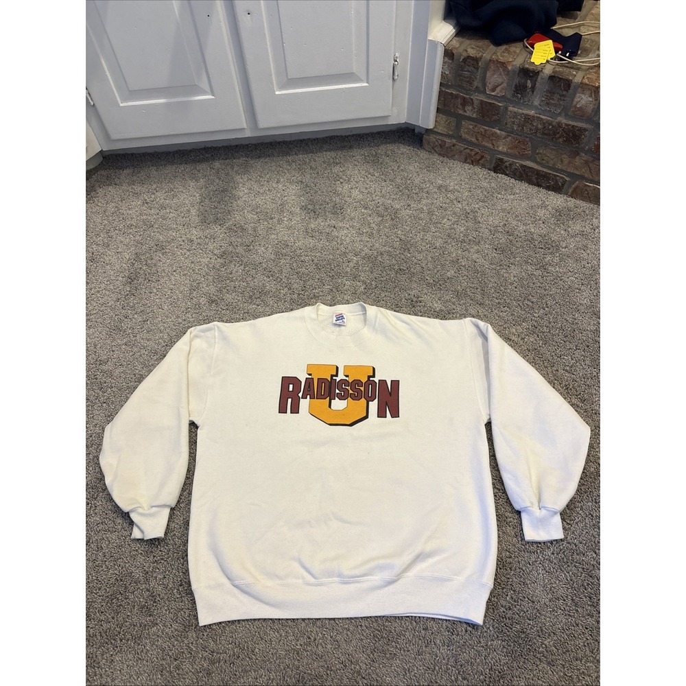 Vintage Jerzees Radisson University U Sweatshirt Crewneck Mens XL White RARE